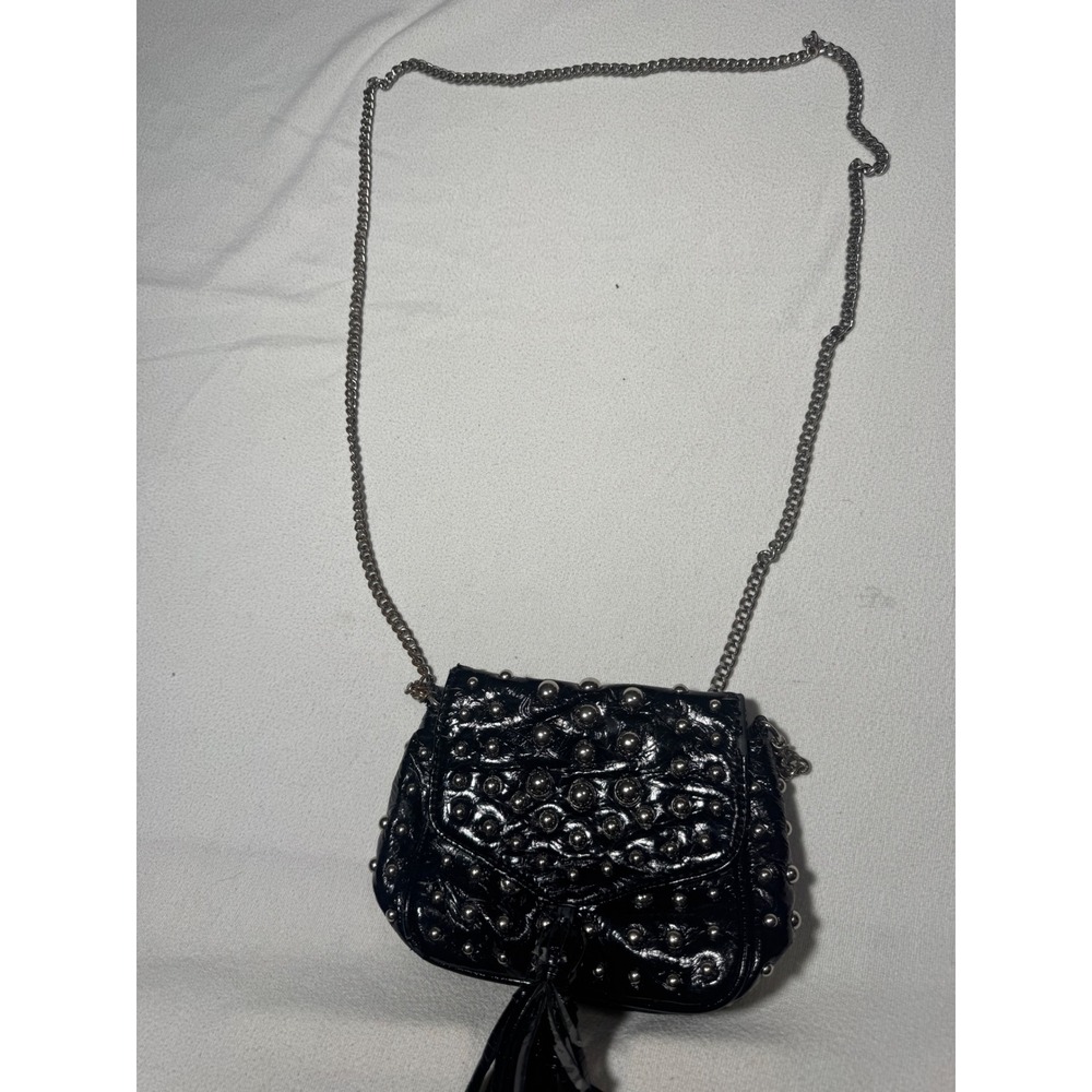 SR Squared by Sondra Roberts Black Studded Tassel Crossbody Chain Bag